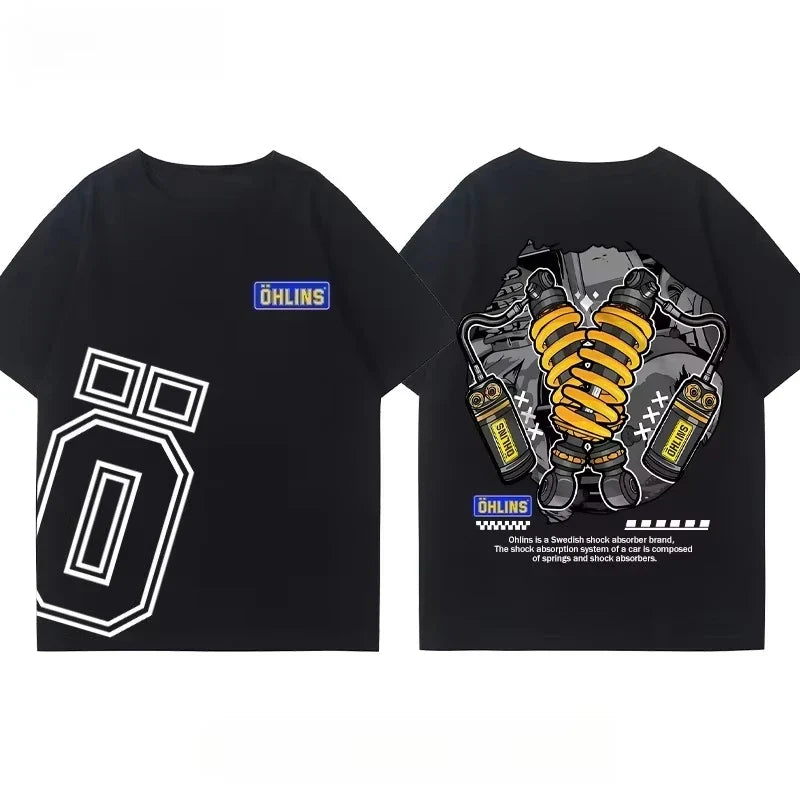 Motorcycle Shock Absorber Modified T-shirt Cotton Casual Trendy Brand Men's Women's Car Club Crew Neck Short-sleeved Top