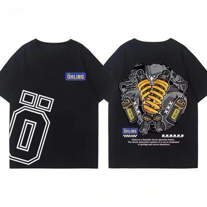 Motorcycle Shock Absorber Modified T-shirt Cotton Casual Trendy Brand Men's Women's Car Club Crew Neck Short-sleeved Top
