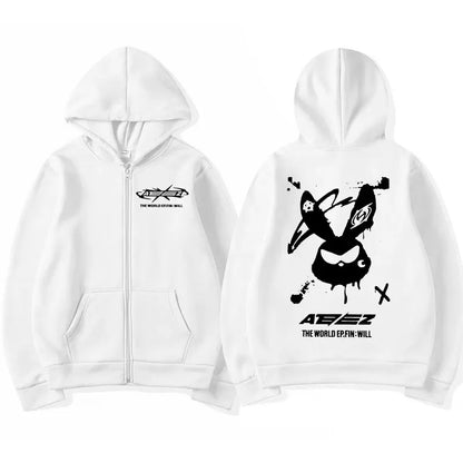 Ateez The World Ep. Fin Will Album Tour 2024 Zipper Hoodies Men Women Korean Fashion Zip Up Sweatshirt Casual Jacket Hoodie Tops