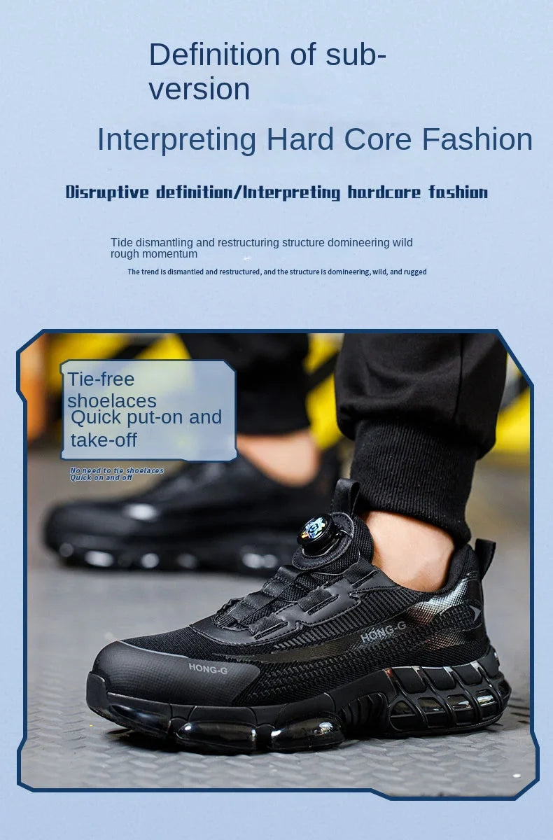Men Rotating Button Work Sneakers Steel Toe Shoes Safety Boots Puncture-Proof Tactical Boots Indestructible Fashion Protective