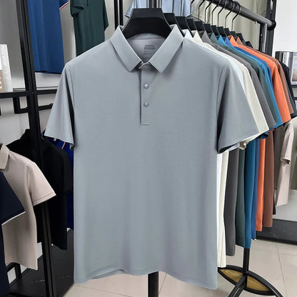 Men's Seamless Polo Shirt - Breathable Nylon-Spandex Blend, Reinforced Collar & Matching Buttons (12 Colors, M-4XL)