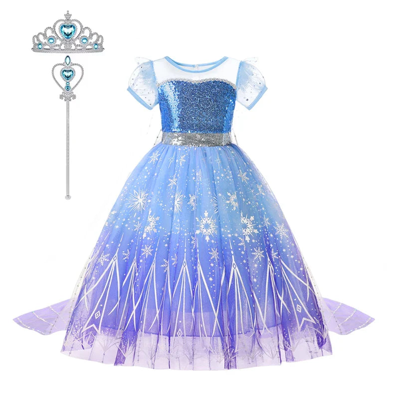 Vestidos de Elsa para Meninas Fantasia de Princesa Infantil Lantejoulas Fantasia Infantil Cosplay Rainha Roupas de Halloween Vestidos de Festa de Carnaval