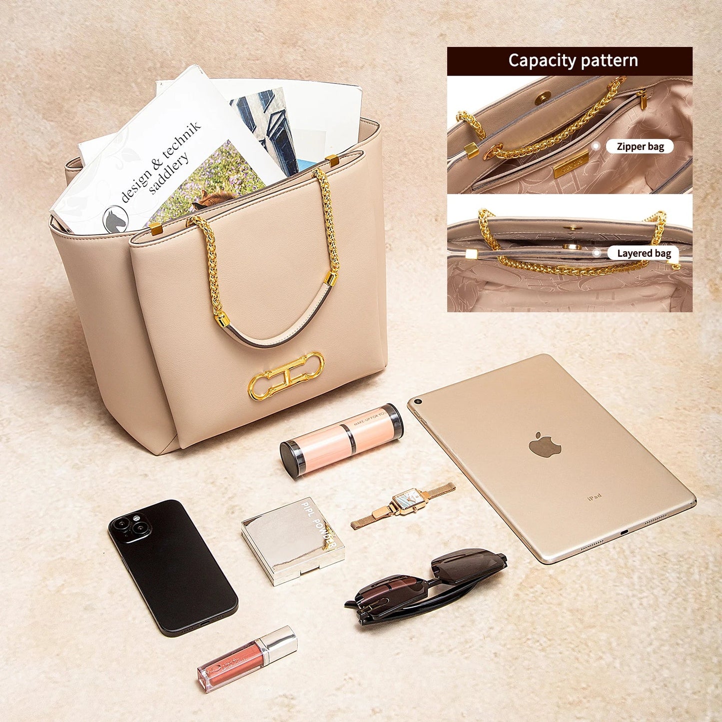 Women's Tote Bag 2026 Spring New Brown Magnetic Buckle Storage Bag Large Capacity Commuter Chain Bag