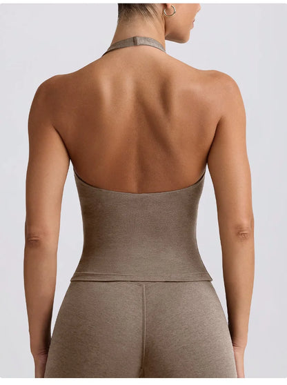 Women's Yoga Suits Quick Drying Leggings Gym Shorts Nude Hanging Neck Bra Running Gym Exercise Sets