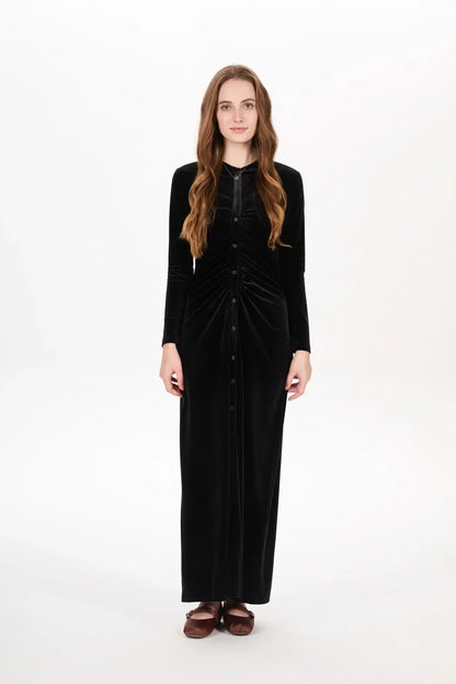 velvet print shirring woman dress elegance lady dressy wear