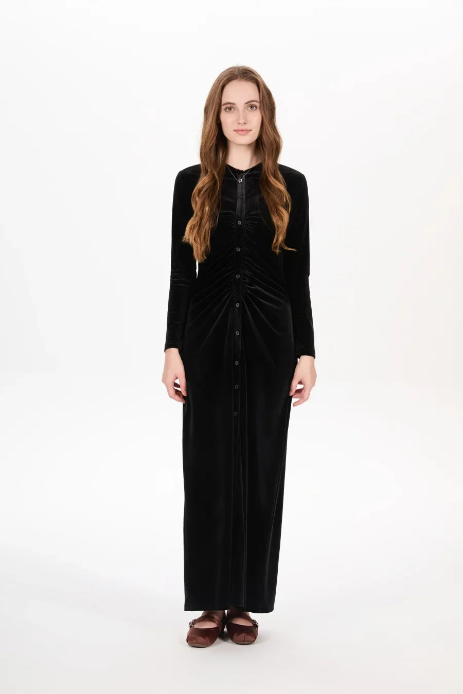 velvet print shirring woman dress elegance lady dressy wear