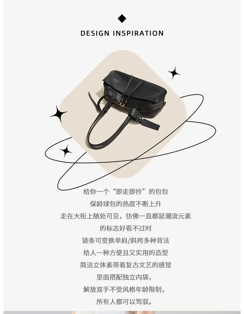 High version genuine leather pillow bag for women 2025 new all-match large capacity first layer cowhide bowling bag for women