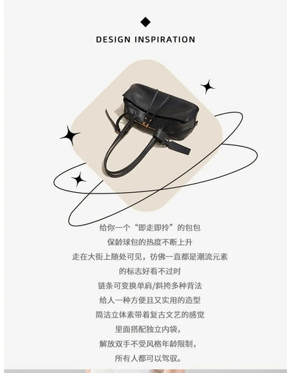 High version genuine leather pillow bag for women 2025 new all-match large capacity first layer cowhide bowling bag for women
