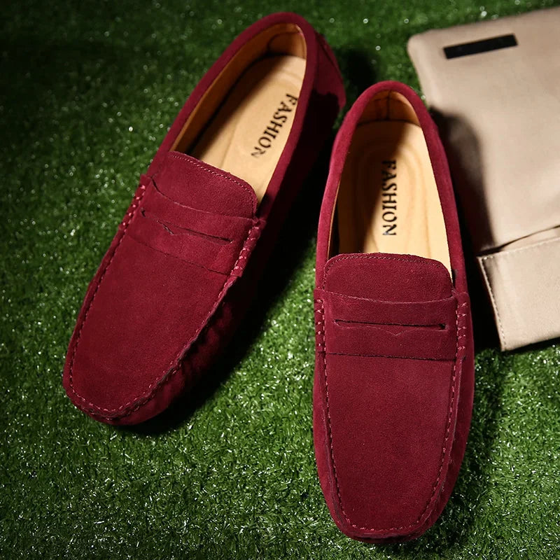 High Quality Suede Men Casual Shoes Non-slip Mens Driving Shoes Slip on Flats Loafers Leather Shoes 10 Colors Size 38-49