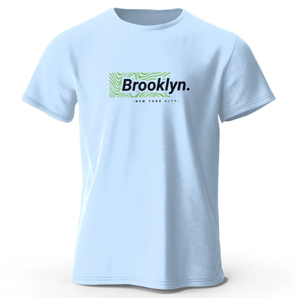 Brooklyn New York Print, Men's Novel Graphic Design T-shirt, Casual Comfy Summer Tees for Men's Daily ActivitiesTops Clothing
