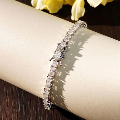 KNOBSPIN Emerald/Ascher Cut Moissanite Tennis Bracelet s925 Sterling Silver Plated White Gold with GRA Bracelets for Women Man