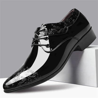 Fashion Men's Trend Round Head Lace-Up Formal Business Shoes Luxury Flat Leather Shoes For Office Wedding Party
