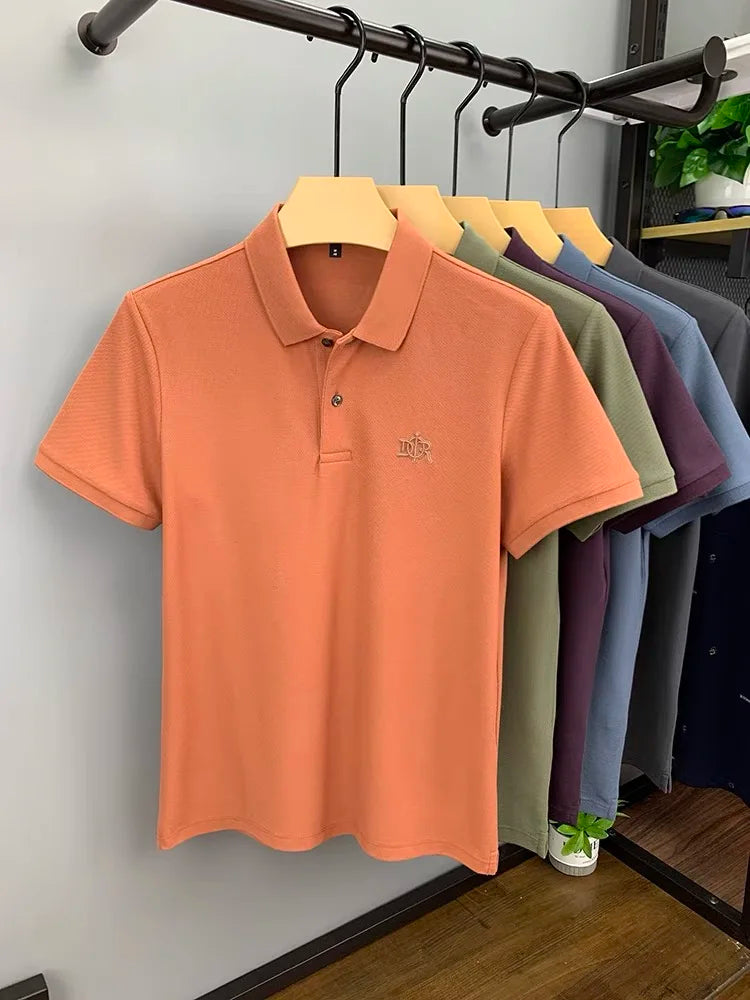 High end 100% cotton short sleeve T-shirt men's lapel top 2024 summer new designer brand embroidery fashion casual polo shirt