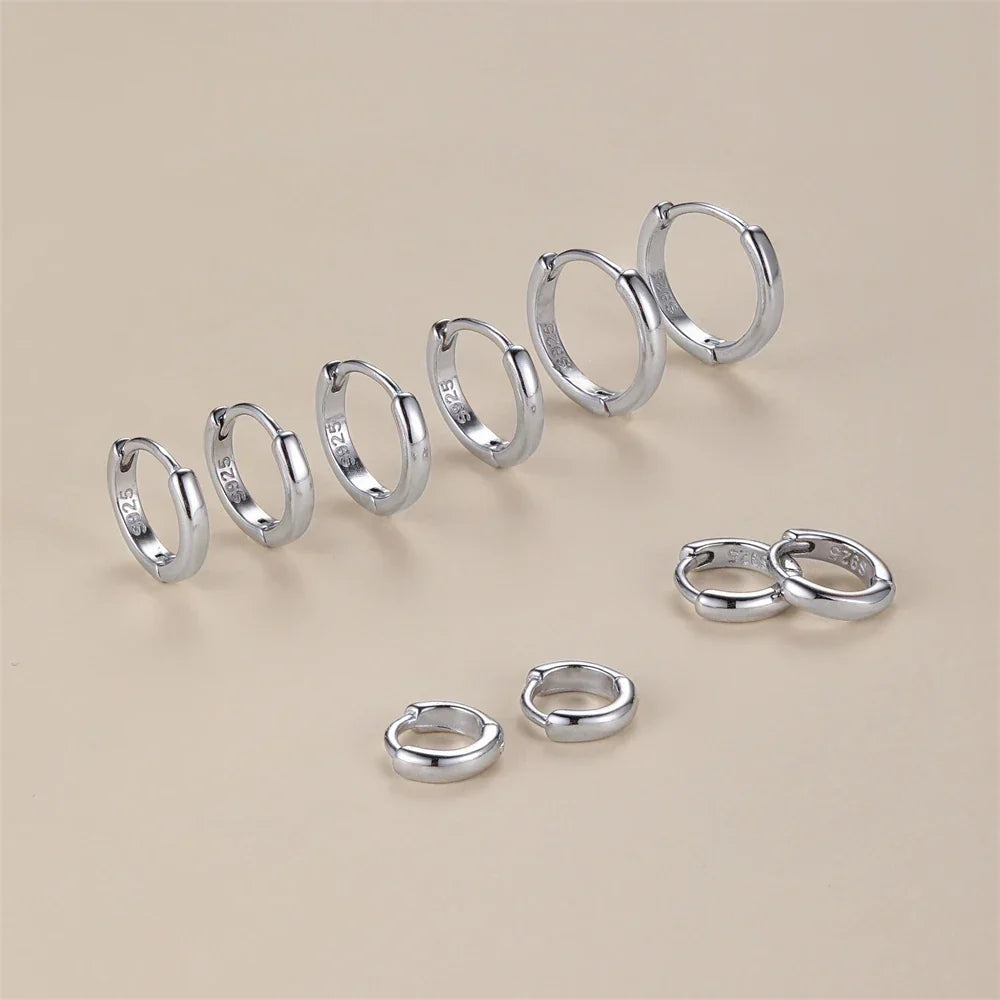 Silver 925 1 pair Women Small Hoops Earring Piercing Ear Cartilage Tragus Simple Thin Circle Anti-allergic Ear Buckle