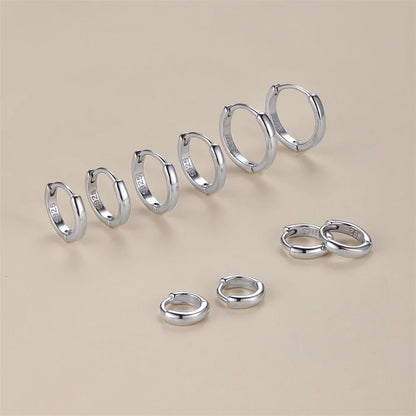 Silver 925 1 pair Women Small Hoops Earring Piercing Ear Cartilage Tragus Simple Thin Circle Anti-allergic Ear Buckle
