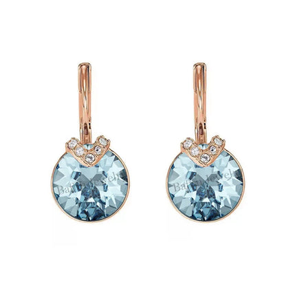 Bella V Drop Earring for Women Christmas Birthday Genuine Crystals from Austria Round Cut Dangle Silver Color Pierced Jewelry