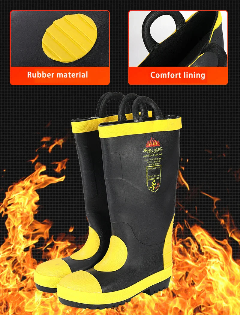 Fire Boots Emergency Rescue Boots Firefighter Combat Boots Fire Protection Boots Rubber Anti Slip High Cylinder