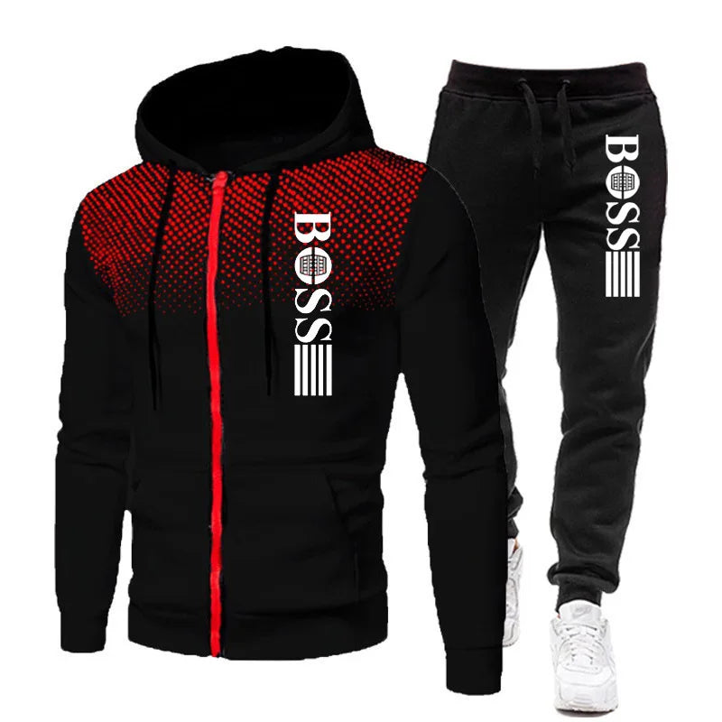 2026 New Men's zippered hoodie + Casual Pants Set for Autumn and Winter fashion Fitness and Warm sportswear Two-piece set