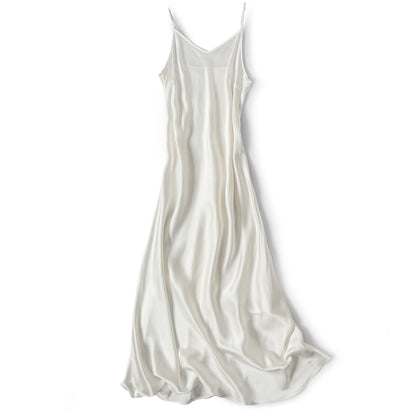 100% Natural Mulberry Silk Plain Satin French V-neck Diagonal Cut Women's Sexy Solid Suspender Dress
