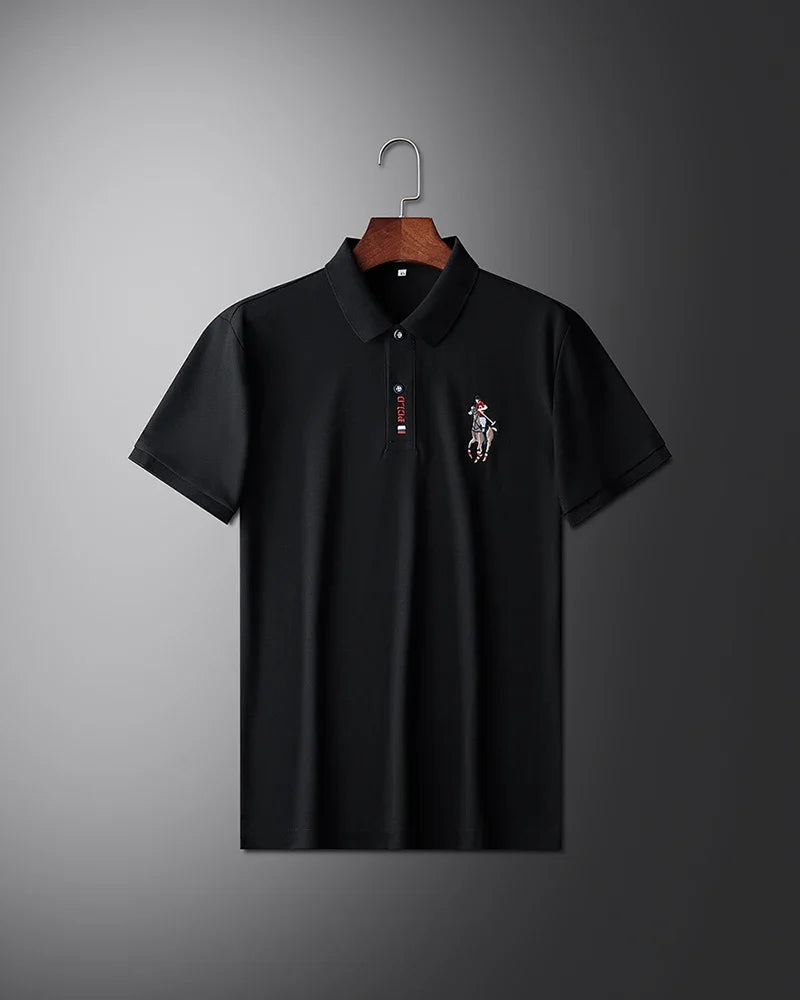 High end brand men's exquisite printed polo shirt short sleeve 2024 summer new cool and comfortable silk casual lapel T-shirt