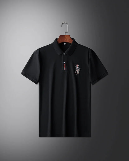 High end brand men's exquisite printed polo shirt short sleeve 2024 summer new cool and comfortable silk casual lapel T-shirt