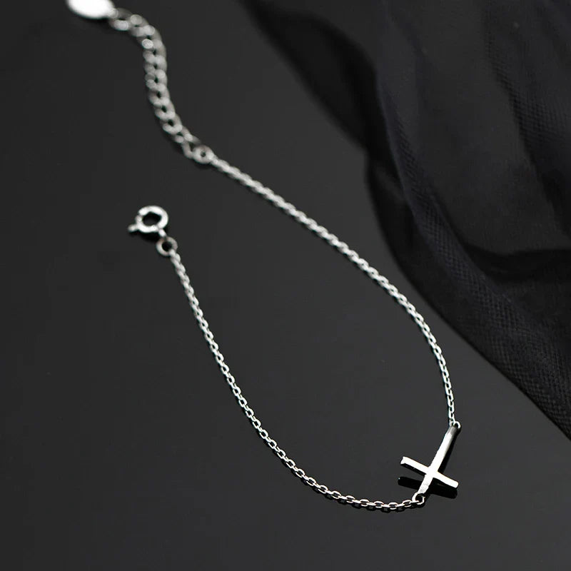 Real 925 Sterling Silver Smooth Cross Bracelet For Women Shiny Link Chain Bracelet Fine Jewelry Valentine's Day Gift
