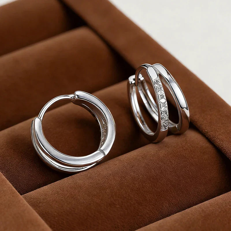Dainty Full D Color Moissanite Hoop Earrings Two Row Women Man S925 Silver Pass Diamond Test Party Small Ear Buckle Gift