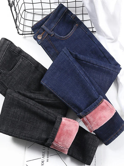 Women's Thick Warm Jeans, Stretch Tight Pencil Pants