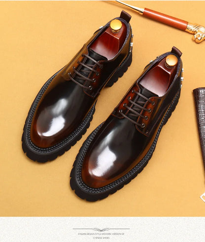 Men's Oxfords Genuine Leather Male Wedding Party Dress Shoes for Men Round Head Lace-Up Office Suit Formal Derby Shoes