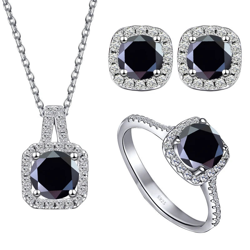 S925 Sterling Silver jewelry for women 1 carat moissanite diamond 3 pieces set necklace ring earrings wedding party