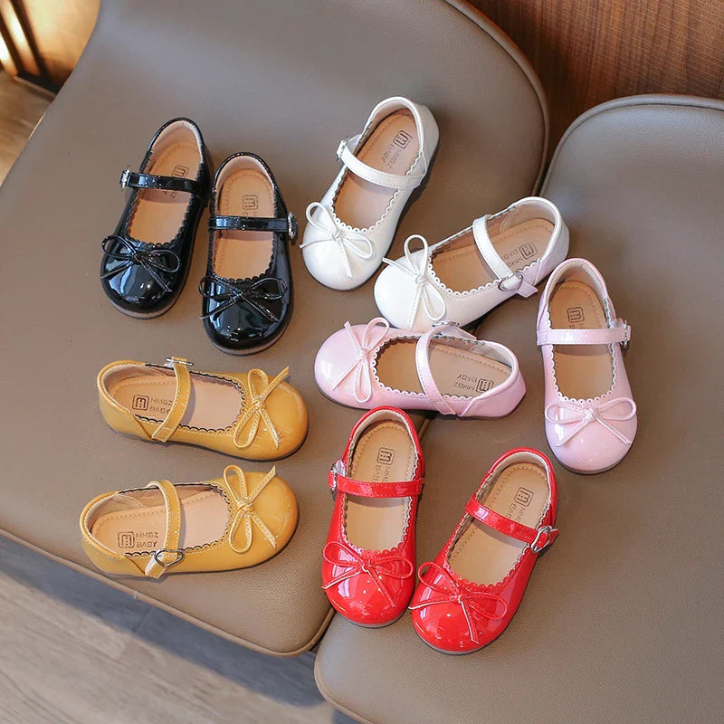 Summer Girl's Princess Shoes Bowknot Round Toe Hook-loop Shallow Cute Daily Kid's Flat Shoe Solid Colors Anti-slip Children Shoe