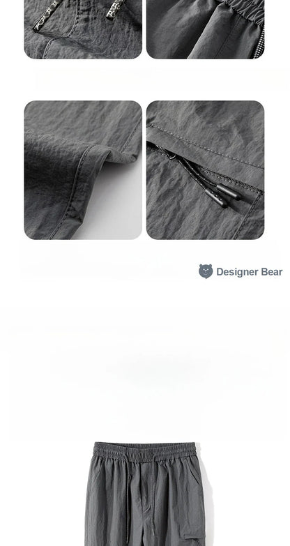 Spring Summer Thin Men's Quick-Dry Cargo Harem Pants Loose Streetwear Joggers with Elastic Cuffs Casual Tapered Trousers Outdoor