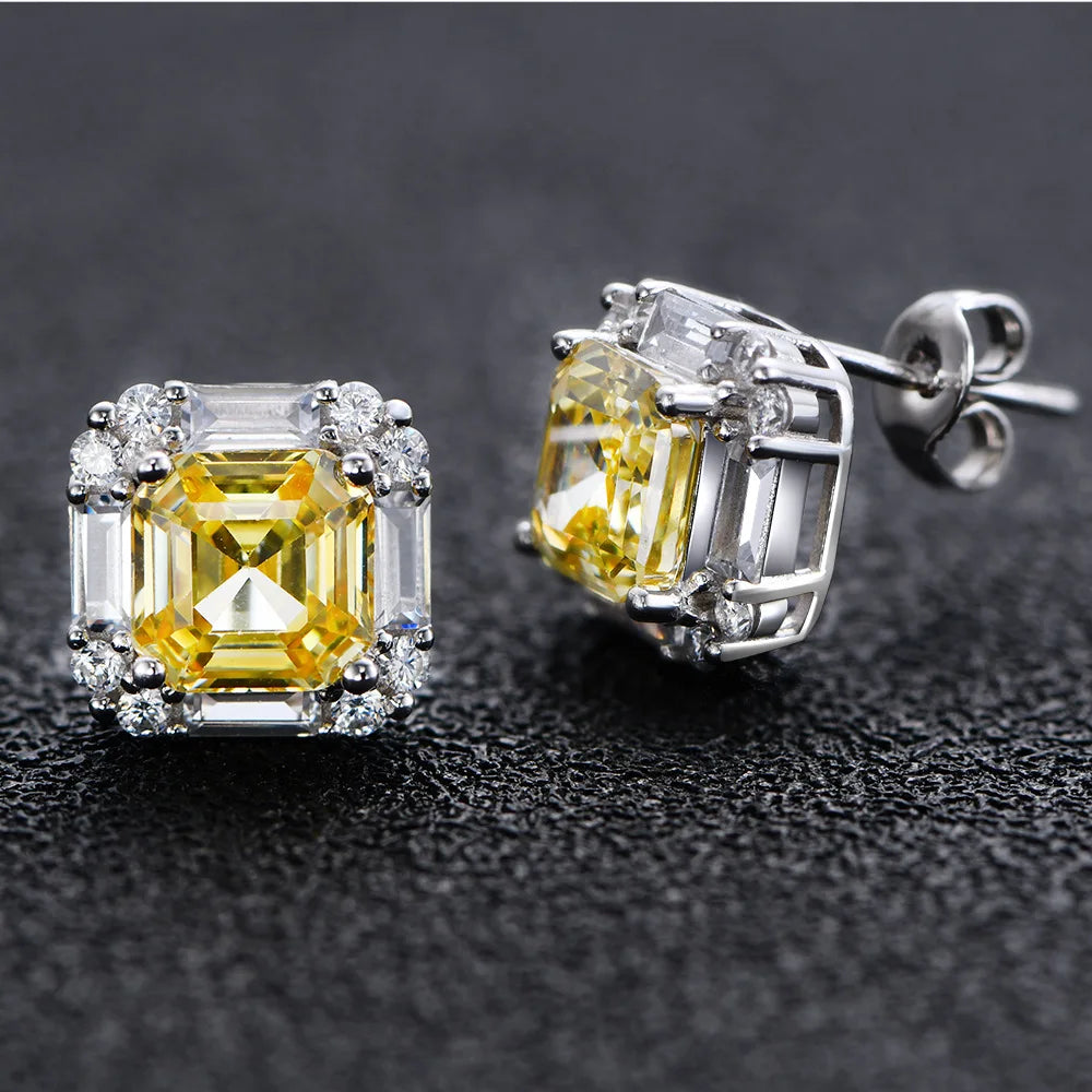 100% 925 Sterling Silver 7*7mm High Carbon Diamond 18K Gold Plated Stud Earrings For Women Sparkling Fine Jewelry Gifts