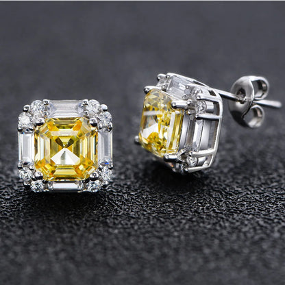 100% 925 Sterling Silver 7*7mm High Carbon Diamond 18K Gold Plated Stud Earrings For Women Sparkling Fine Jewelry Gifts
