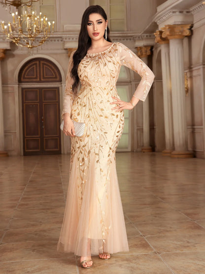 2024 Plus Size Evening Dresses Mermaid O Neck Full Sleeve Lace Appliques  vestidos elegantes  party dress  long