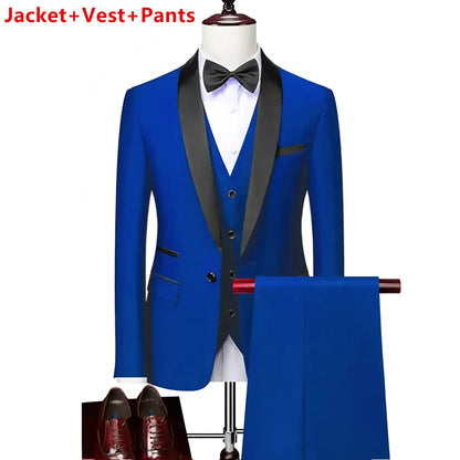 High-end Brand Formal Business Mens Suit Three-piece Groom Wedding Dress Solid Color Suit