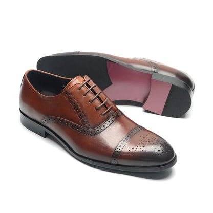 Italian Mens Dress Shoes Genuine Leather Cap Toe Oxfords Lace-up Black Brown Wedding Business Office Brogue Formal Shoes for Men