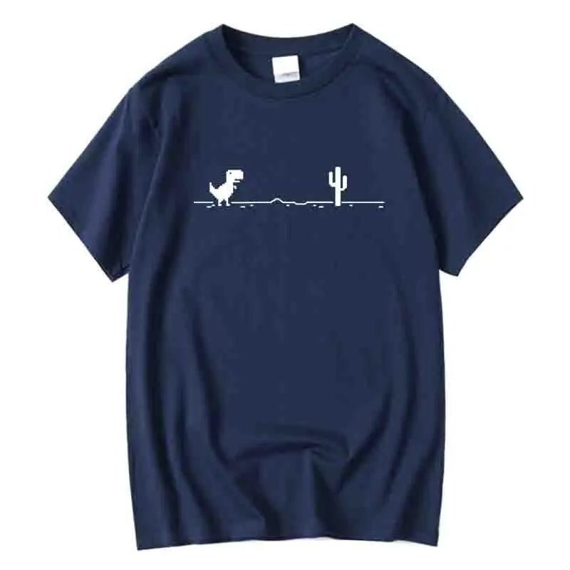 Camiseta Masculina de Alta Qualidade 100% Algodão com Estampa Divertida de Dinossauro Gola Careca Solta Verão Fresca Masculina Manga Curta Camiseta Masculina Top