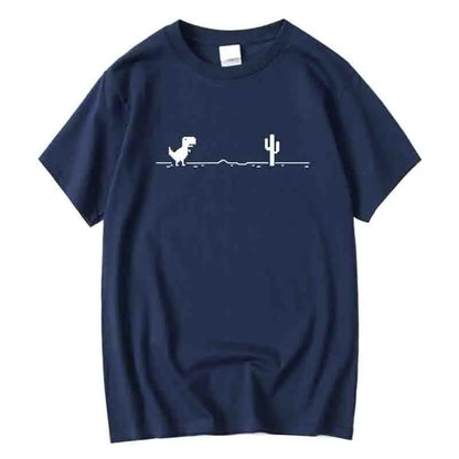 Camiseta Masculina de Alta Qualidade 100% Algodão com Estampa Divertida de Dinossauro Gola Careca Solta Verão Fresca Masculina Manga Curta Camiseta Masculina Top