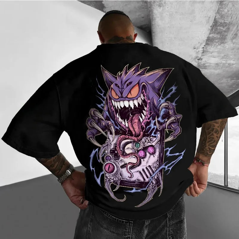 Gengar Graphic T-shirts Men's Oversized Clothing Harajuku Y2K Half-sleeve Male 100% Cotton Causalwear