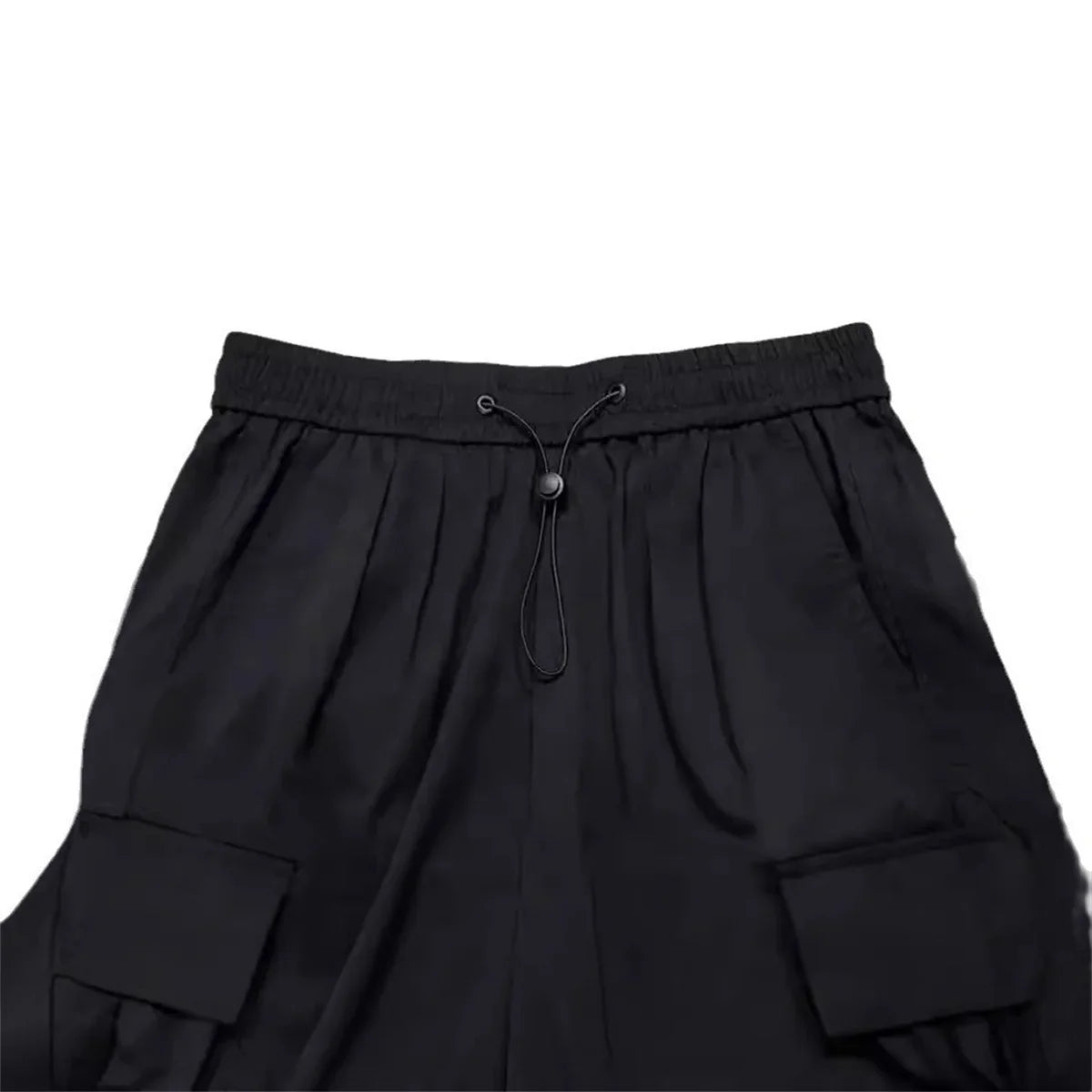 Black Men's Hip Hop Cargo Pants Casual Summer Solid Multiple Pockets Trousers Cool Ribbons Techwear Hip Hop Sweatpants Boys