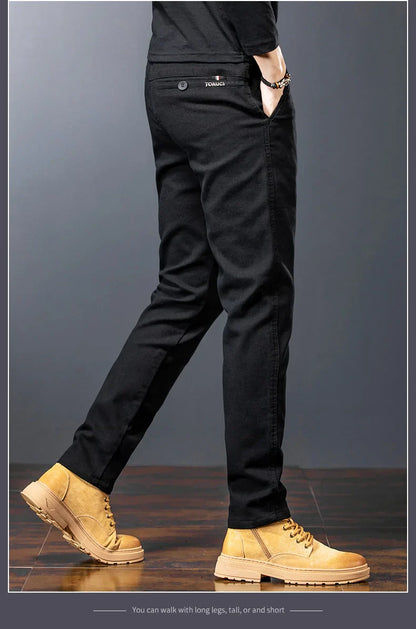 Winter Men Fleece Brand Jeans Fashion Soft Stretch Black Biker Masculino Denim Trousers Thick Velvet  Warm Pants Overalls