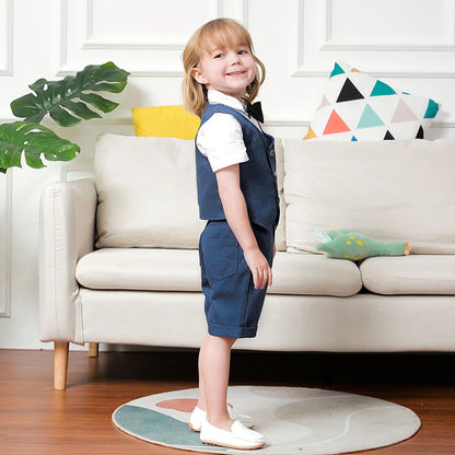 Baby Boy Clothes Toddler Wedding Suit Set Kids Birthday Party Outfit Gemtleman Formal Short Sleeve Cotton Clothing Set 3PCS