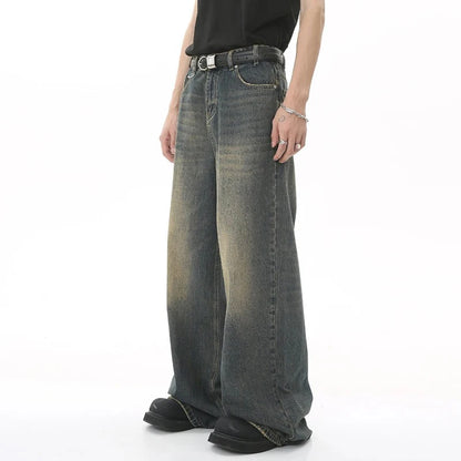 New Men's Baggy Straight Leg Wide Leg Jeans Male Fashion Vintage Wash Casual Denim Pants Youth Popular Brand Streetwear Trousers