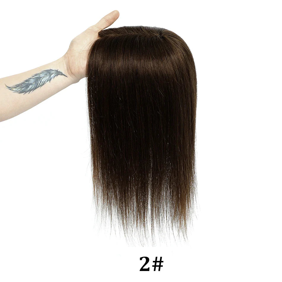 12x13cm Human Hair Toppers with Bangs Black Brown Clip in Hair Toupee for Women Skin Scalp Clip in Remy Hair Pieces