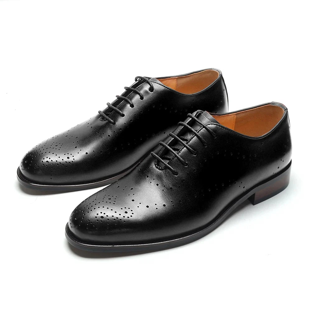 Luxury Genuine Leather Men's Dress Shoes Red/Black Wingtip Oxford Formal Lace-up Brogue Business Man Shoes for Social Wedding