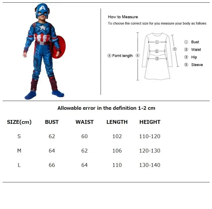 Halloween Purim Boys Captain Rogers Costume Blue Superhero Muscle America Jumpsuit Fantasia Fancy Dress Outfit