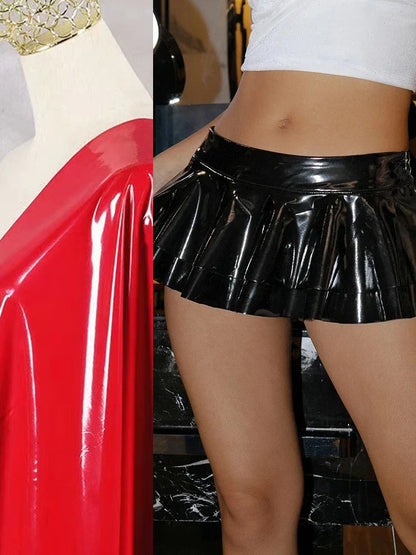 Faux Latex Ruffle Mini Skirt Women Drop Waist Sexy A-line Skirt Ladies PU Leather Pleated Skirt Beach Summer Clubwear New Custom