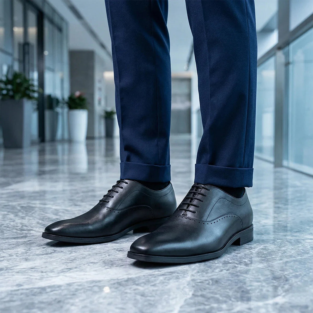 Men's Top Layer Cow Leather Formal Shoes Business Dress Office Comfortable Breathable Leather Lining Wedding Shoes