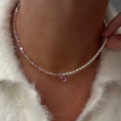 Fashion Tassel Chain Pendant Necklace For Women Boho Transparent Crystal & Imitation Pearl Chain Jewelry Valentine's Gift N0538